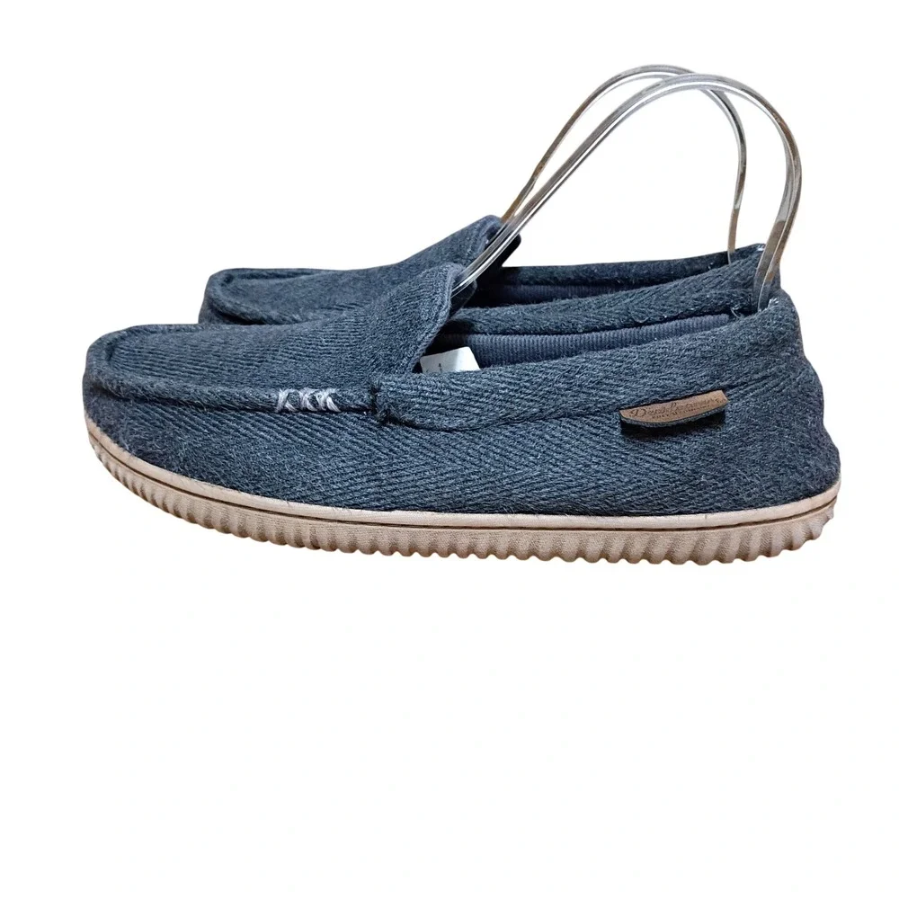 Dearfoams Mens Gray Herringbone Moccasin Slippers Plaid Lined Memory Foam 7-8 M